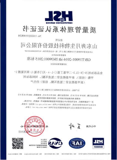 ISO9001国际质量体系证书